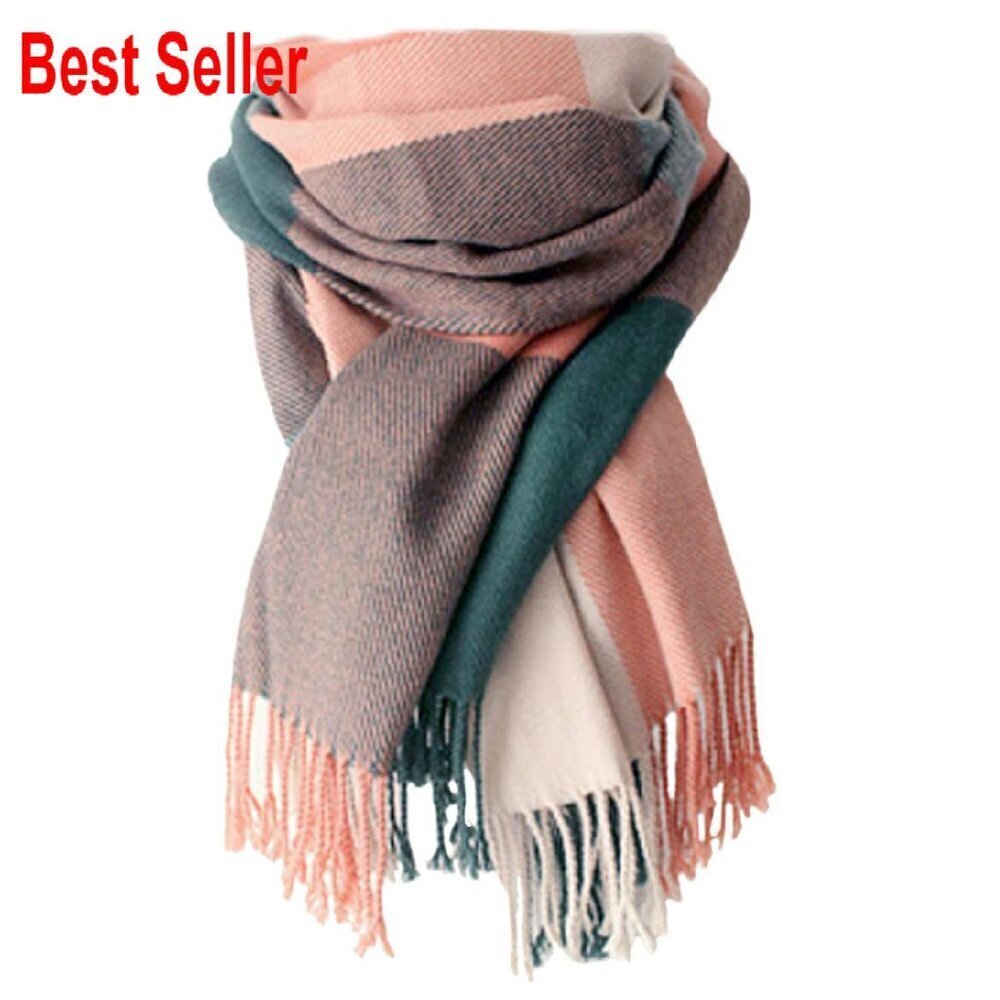Oversized Plaid Scarf Shawl Wrap Winter Warm Cashmere-Like Acrylic Soft Elegant